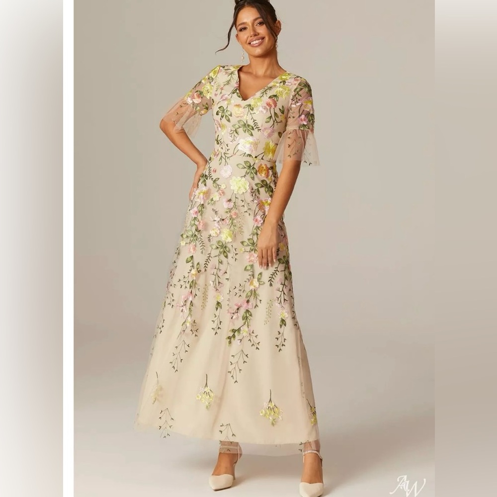 New AW Bridal Carole Embroidered Floral Dress 4,6,8,14,